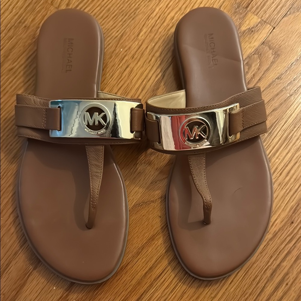 Michael Kors Tan Sandals with Silver Logo